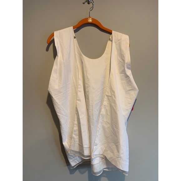 White Silk Trim Zippered Shoulder Open Vest Top - Picture 4 of 6